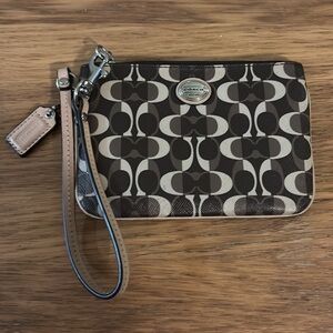 Coach Peyton Signature Dream C Brown and White Coated Canvas Wristlet Wa…